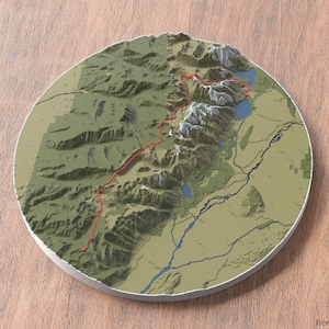 Carte 3D du sentier Teton Crest | Art mural carte des sentiers de randonnée | Parc national de Grand Teton | Wyoming États-Unis | Souvenir de voyage sac à dos