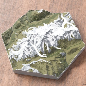 Carte 3D du Massif du Mont-Blanc | Alpes françaises et italiennes | Art mural topographique alpin | Décoration montagne | Cadeau pour les alpinistes et les amateurs d'aventure