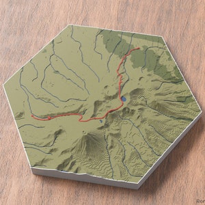 Mapa 3D de Tongariro Alpine Crossing / Mapa de rutas de senderismo para pared / Gran caminata por el Parque Nacional Tongariro en Nueva Zelanda / Recuerdo de viaje con mochila