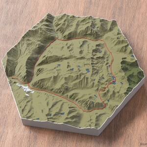 Rae Lakes Loop 3D-Karte | Topographischer Pfad Wand Kunst | Kings Canyon Nationalpark Kalifornien USA | Malerische Landschaftsdruck Büroeinrichtung