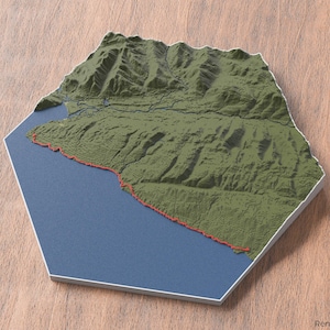 Mapa 3D del sendero marino de Juan de Fuca / Isla de Vancouver, Columbia Británica, Canadá / Parque provincial de Juan de Fuca / Arte mural con sendero costero para caminatas