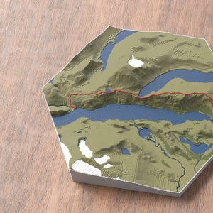 Mapa 3D de la cresta de Besseggen / Parque nacional de Jotunheimen, Noruega / Mapa artístico de rutas de senderismo / Impresión de paisajes alpinos panorámicos / Obras de arte noruegas al aire libre