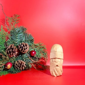 Hand Carved Natural Wood Santa 4