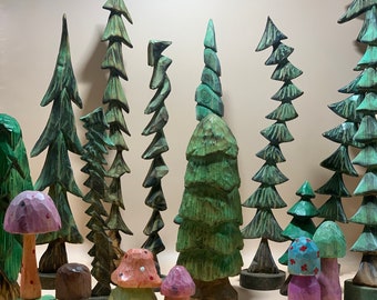 Hand Carved Magical Forest- Trees and Mushrooms