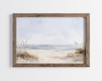 Ocean Watercolor Print, Ocean Seascape Painting, Beach Wall Decor, Vintage Beach Print, Instant Download, Printable Beach Art