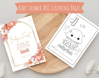Baby Shower Guest Book Printable | Baby’s First ABC Book | Fall Pumpkin Theme | Keepsake Coloring Pages for Baby Sprinkle or 1st Birthday