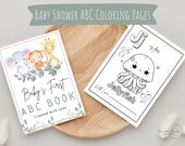 Baby's First ABC Book, Baby Shower Activity, Printable Alphabet Coloring Book Pages, First Birthday Gift, Guest Book, Safari Animals Baby