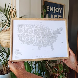USA Karte Poster - Minimalistischer USA Wand Kunst Druck - Reise Dekor - Schwarz weisse moderne Karte - Druckbare USA Karte Kunst - Digitaler Download