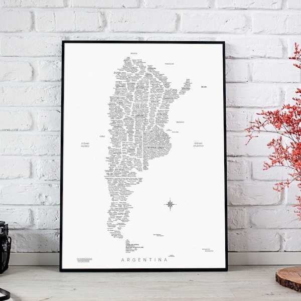 Argentina Map Wall Print, Argentina Map Poster Print, Country Map Print, Map of Argentina, Argentina Artwork, Argentina Travel Gift