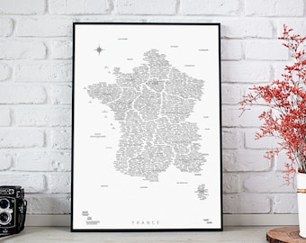 France Map Print, France Wall Art Poster, France Map Print, France Font Map, France City Maps, France Artwork, Cities of France Typography