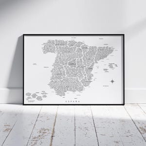 Affiche de carte d'Espagne - impression d'art Madrid Barcelone - décoration de voyage en Espagne - carte noir et blanc - art mural espagnol moderne - téléchargement numérique