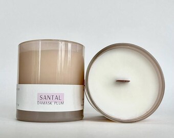 Santal Damask Plum Candle – Coco Apricot Wax, Wooden Wick