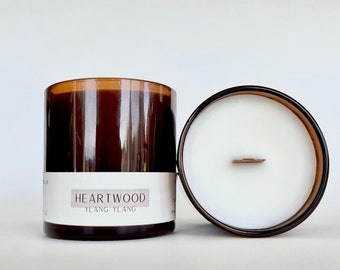Heartwood Ylang Ylang Candle – 7oz Coco Apricot Creme Wax, Wooden Wick