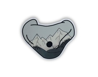 Climbing hold with mountain view sticker, Rock climbing and bouldering sticker for laptops, water bottles, notebooks, Waterproof vinyl decal