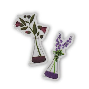 Matraz Erlenmeyer con flor venenosa, Adhesivos de ciencia, laboratorio y flores para portátiles, botellas de agua, cuadernos, Vinilo impermeable