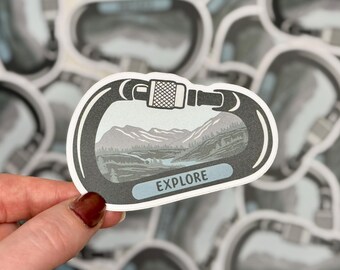 Explore carabiner sticker | Nature and adventuring decal for laptops, water bottles, and notebooks