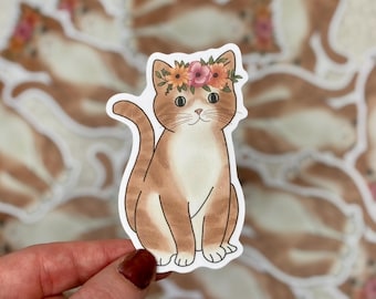 Orange tabby cat - flower crown | Cat and kitten decal for laptops, water bottles, and journals