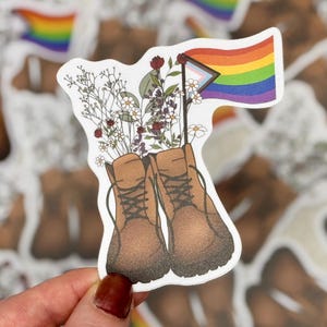 Pride Hiking boots sticker | Nature and queer, LGBTQ+ decal for laptops, water bottles, and journals
