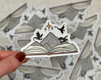Fantasy open book sticker | Bookish and book lover, dragon decal for laptops, Kindle, and journals