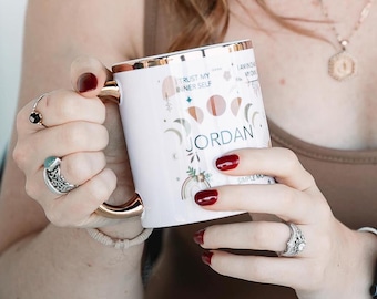 Daily affirmation mug, Personalized boho mug, Custom name coffee cup, Personalized gift, Unique gift, Quote mug, Motivational mug