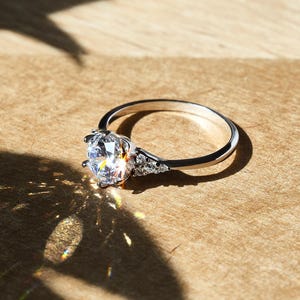 Round Cut Solitaire Ring Silver, Round Engagement Ring, Silver Promise Rings, Delicate Engagement Ring, Oval CZ Diamond Ring, Gift for Women