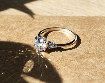 Round CZ Solitaire Ring: Sterling Silver Promise Ring