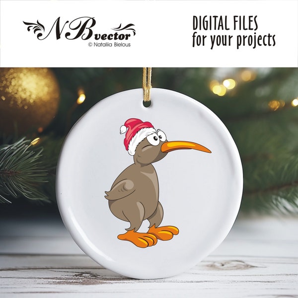 Kiwi bird Santa - Digital file - ai, eps, pdf, svg, png, jpg (ZIP-archive) - Instant Digital Download - Clipart, cartoon funny animals