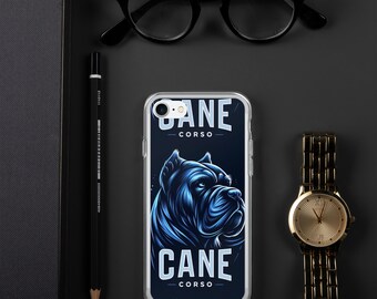 Cane Corso Blu doorzichtig iPhone-hoesje, beschermend polycarbonaat met draadloos opladen