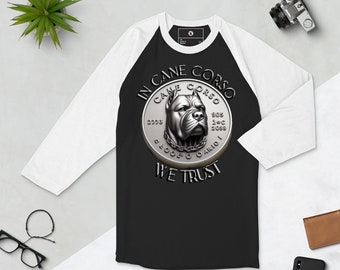 Cane Corso Raglan Tee, Italian Mastiff Coin Art Baseball Shirt with Contrast Sleeves