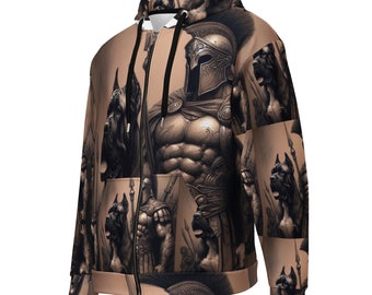 Gladiator Cane Corso Zip-Up Hoodie, Gold Print Recycled Fleece, Unisex Relaxed Fit