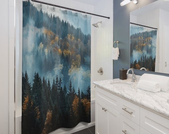 Black Forest Photo Shower Curtain - Durable Polyester Curtain with Scenic Forest Print, Ideal for Nature Lovers