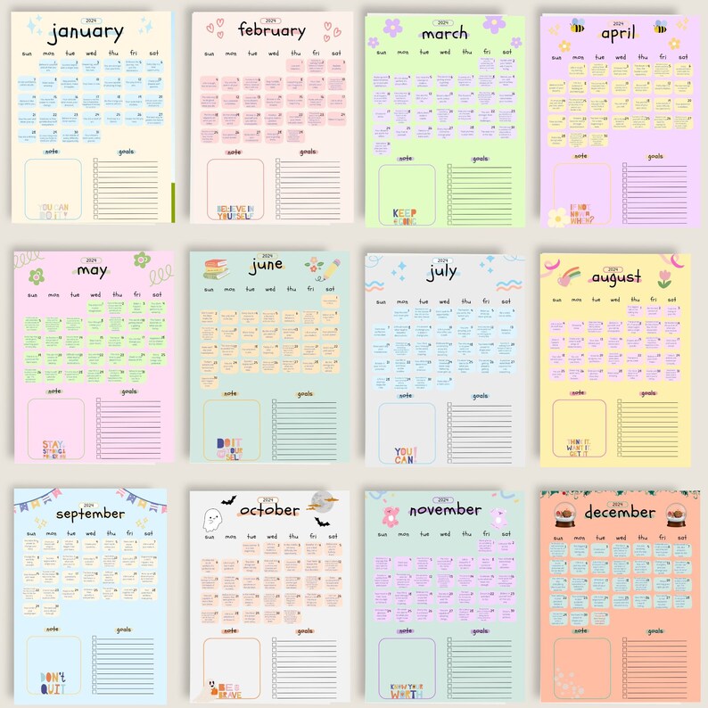 2024 Inspirational Calendar Motivational Quotes Wall Etsy Australia