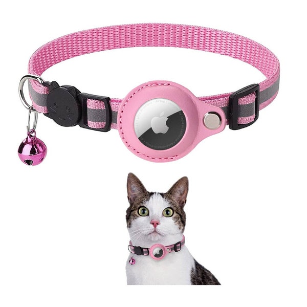 Anti-Lost Cat Collar Apple Airtag Tracker Protective Case With Bell Reflective Cat Necklace Kitten Products Pet GPS Accessories