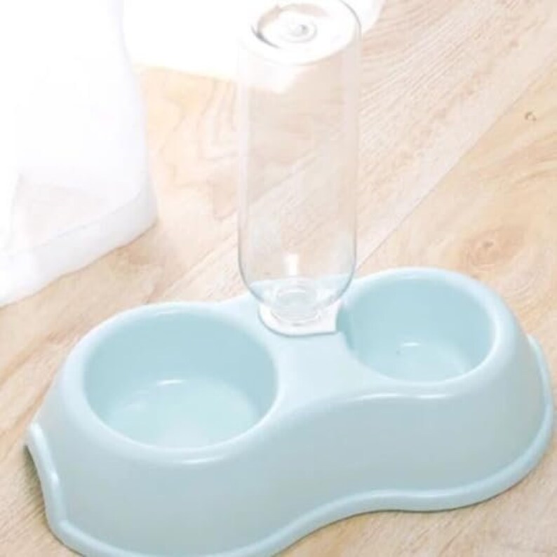 Plastic Double Bowl Pet Feeder, Cat Water and Food Bowl Set With