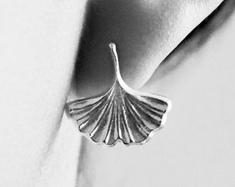 Silver Stud Earrings Ginkgo Leaf Jewellery Handmade Solid Silver Earrings For Her Gift for Mother Jewelry for Friend Statement Earring Lover