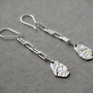 Geometrische Silber Ohrringe mit 24k Blattgold Akzenten | Handgefertigte Ohrringe | Beunruhigt-Stil | Keum Boo Ohrringe