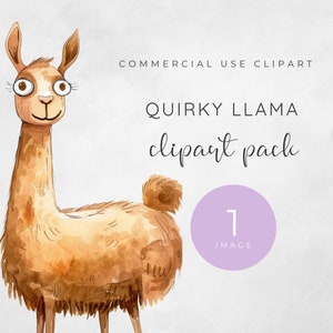 Quirky Llama, Crazy Alpaca PNG, Quirky Farm Animals Clipart, Farmyard Animal Clipart, Funny Animal PNG, Barnyard Clipart, Watercolour PNG