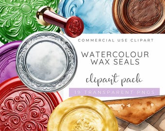 Watercolour Wax Seals Clipart, Vintage Envelope Seal PNGs, Colourful Wax Stamp, Antique Stationery Graphics, Digital Paper Embellishments