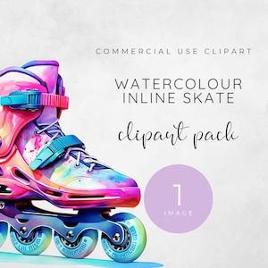 Neon inline skate clipart, aquarel rollerblade png, felle regenboog schaatsen illustratie, Y2K-graphics, sublimatie digitale skater girl