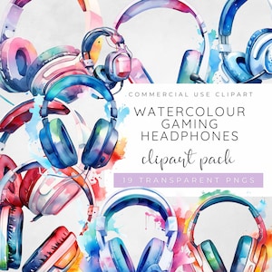 Gaming Headphones Clipart, Rainbow Bright PNGs, Vibrant Gamer Girl, Colourful Music Headset Illustrations, Digital Sublimation Graphics
