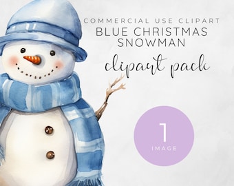 Snowmen Clipart, Blue Snowman PNG, Watercolour Snowman Clipart, Blue Christmas Clipart, Boy Christmas Clipart, Watercolour Christmas PNG