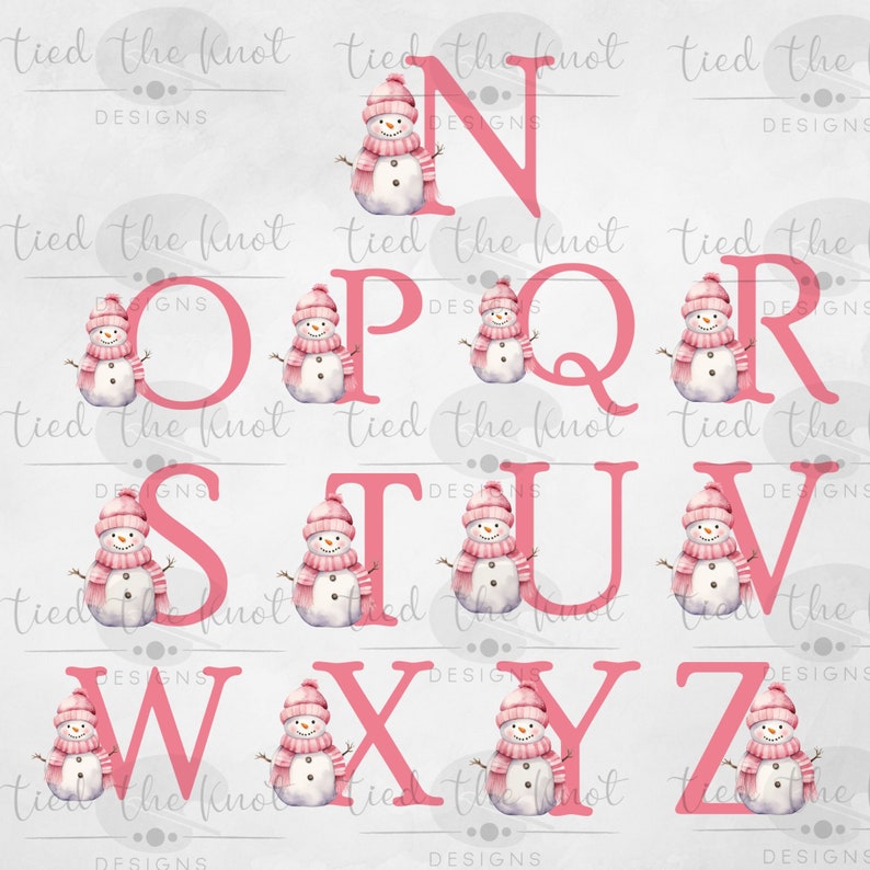 Snowman Alphabet, Pink Snowman, Watercolour Snowman Clipart, Pink ...
