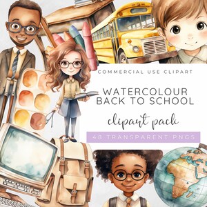 Può includere: Pacchetto di clipart ad acquerello con un autobus scolastico, un mappamondo, uno zaino, un'insegnante e due studenti. Il clipart è perfetto per progetti di ritorno a scuola, decorazioni per l'aula e altro ancora.