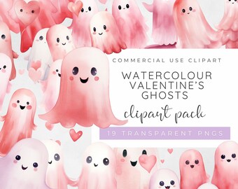 Valentines Ghosts Clipart, Valentines Ghouls Clipart, Spooky Valentines Clipart, Valentines Day Couple Clipart, Watercolour Valentines PNG