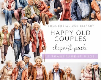 Altes Paar Clipart, Senioren Clipart, Großeltern Clipart, älteres Paar, Valentinstag Clipart, Nan und Opa, Aquarell PNG