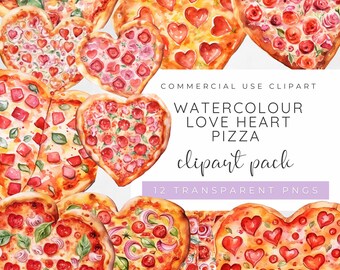 Heart Pizza Clipart, Valentines Pizza Clipart, Valentines Heart Clipart, Watercolour Heart Clipart, Watercolour Valentines PNG
