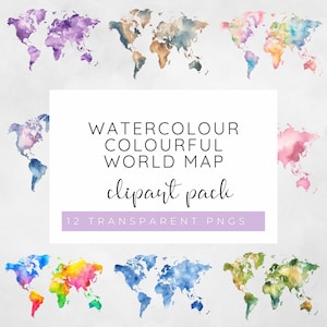 Weltkarte Clipart, Hochzeit Karte Illustration, Reise Clipart, Regenbogen Clipart, bunte Wandkunst, Sublimation Clipart, blau, Aquarell PNG