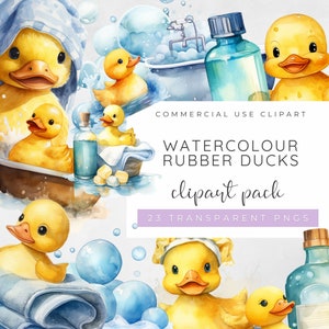 Rubber Duck Clipart, Bath Time Clipart, Bath Toys, Baby Shower Clipart, Yellow Duck, Bathroom Décor Wall Art, Animal PNG, Watercolour PNG