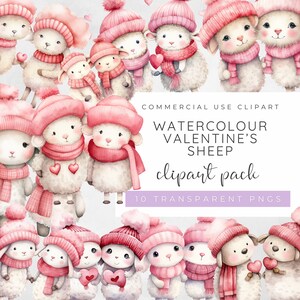 Valentines Sheep Clipart, Valentines Animal Clipart, Valentines Day Couple Clipart, Farmyard Animal Clipart, Watercolour Valentines PNG