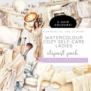 Self Care Clipart, Cozy Clipart, Cosmetic Clipart, Spa Day Clipart, Beauty Clipart, Cozy Home Clipart, Dressing Gown, Heal, Watercolour PNG